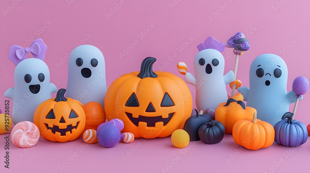 Set of Halloween 3D cartoon style elements featuring ghosts, candy, and funny pumpkins, perfect for scrapbooking and posters. Set of Halloween 3D cartoon style elements featuring ghosts, candy, and funny pumpkins, perfect for scrapbooking and posters.