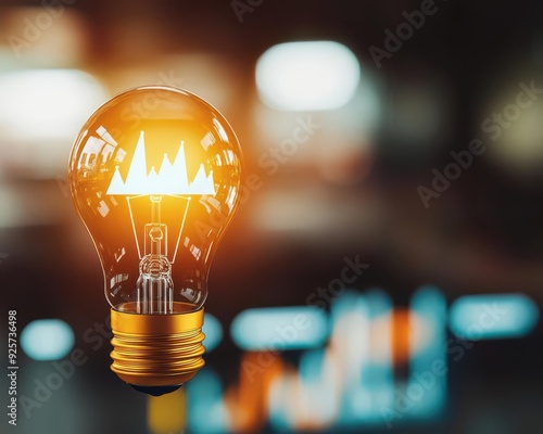 A glowing light bulb representing innovative ideas and data analysis in a modern business environment. photo