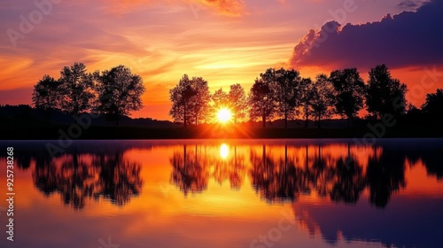 Serene Sunset Over Tranquil Lake: Breathtaking Photography