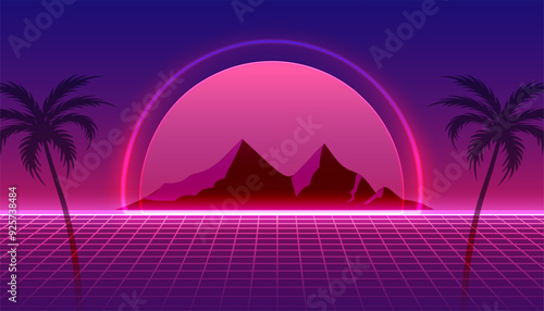 retro inspired perspective landscape background with laser LED light effect