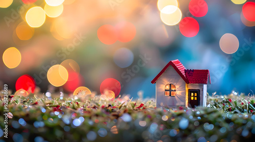 Wallpaper Mural Tiny withe house with colourful bokeh background and copy space. Torontodigital.ca