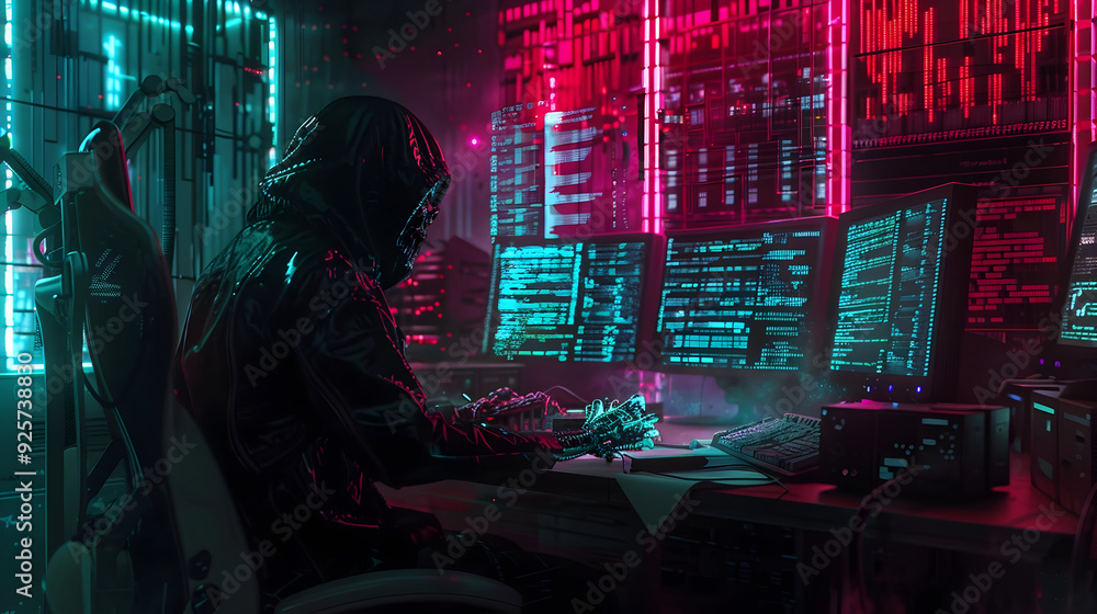 Undead hacker plots in a lair of flickering screens and code Undead hacker plots in a lair of flickering screens and code