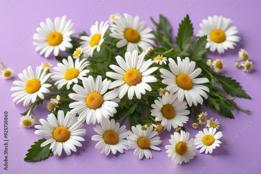 White Daisies with Yellow Centers on a Lavender Background White Daisies with Yellow Centers on a Lavender Background