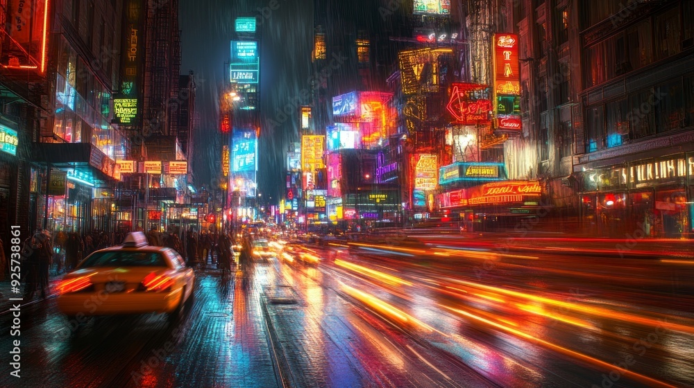 Nighttime Cityscape: Vibrant Street Life Under Neon Lights Nighttime Cityscape: Vibrant Street Life Under Neon Lights