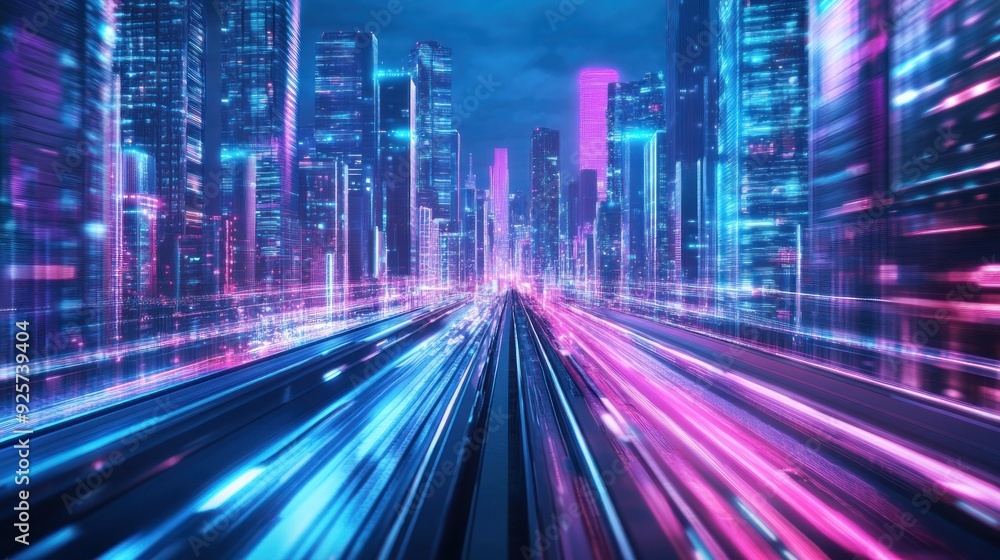 Fototapeta premium Neon Cityscape with Speed Lines