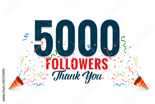 5000 digital followers celebration thank you background with confetti decoration