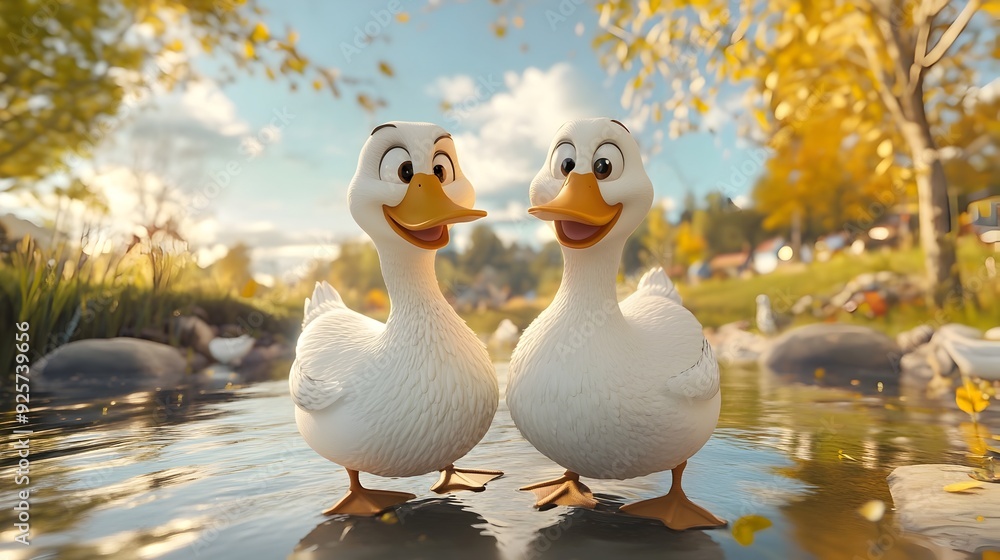 Two Ducks Posing for Energetic Selfie in Scenic Wetlands Two Ducks Posing for Energetic Selfie in Scenic Wetlands