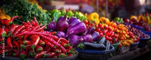 Market booths filled with colorful vegetables, creating a bustling marketplace scene, Pop Art, Highcontrast, Detailed textures