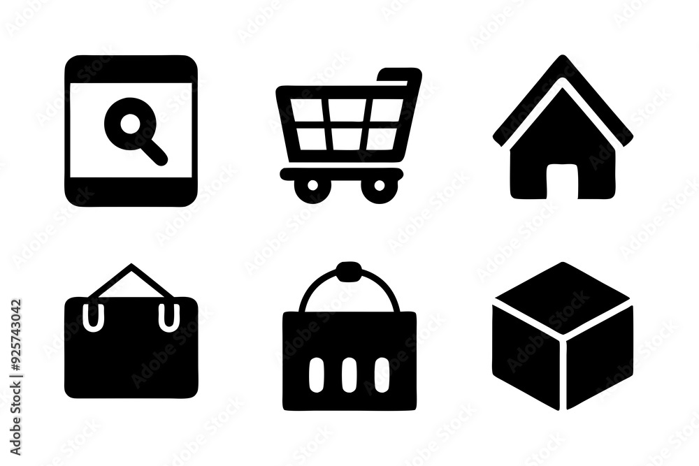 E-commerce icons vector. Set of shopping icon silhouette vector illustrations.
E-commerce icons vector. Set of shopping icon silhouette vector illustrations.