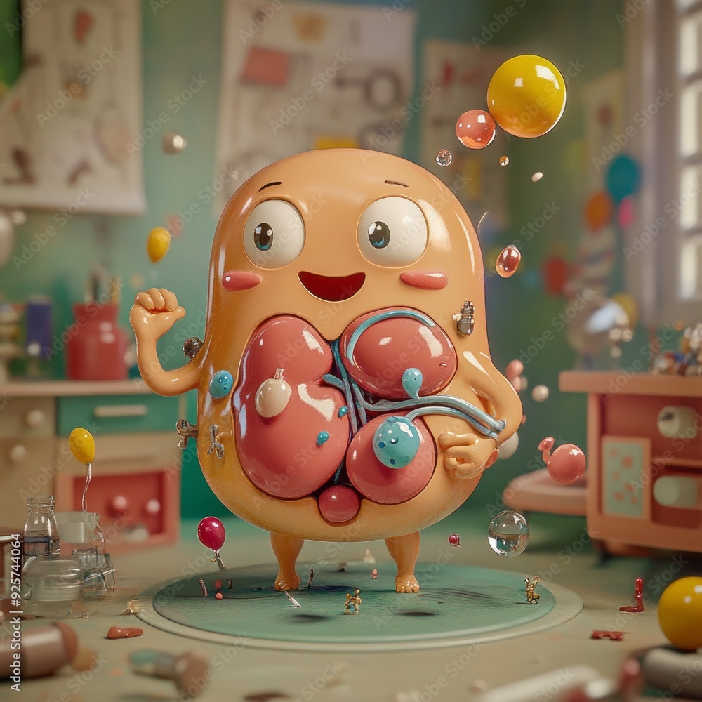 Obraz premium Learn About the Liver with This Fun 3D Cartoon Character