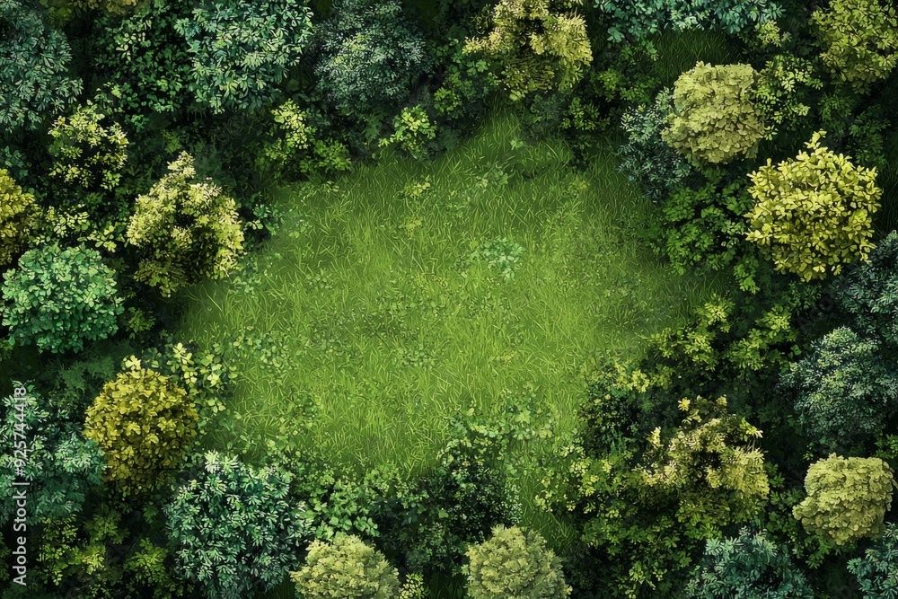 A green forest with trees and bushes, top view,No house A green forest with trees and bushes, top view,No house