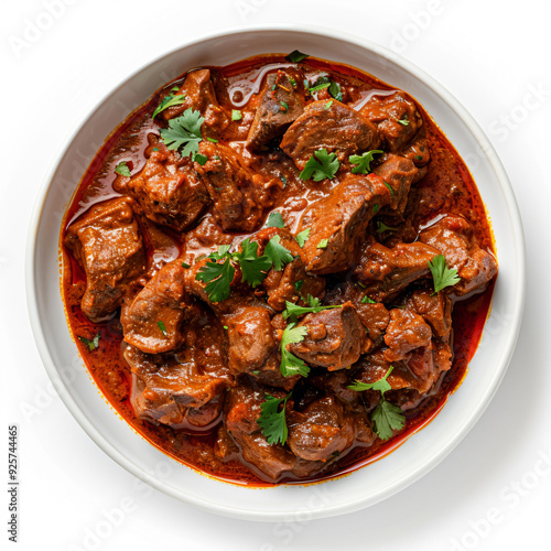 a bowl of meat stew with a garnish of cilantro