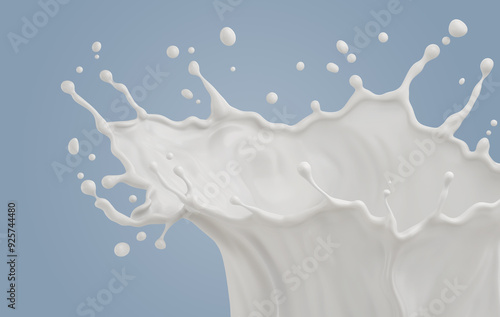 Milk splash isolated on white background, yogurt or milk cream 3d illustration.