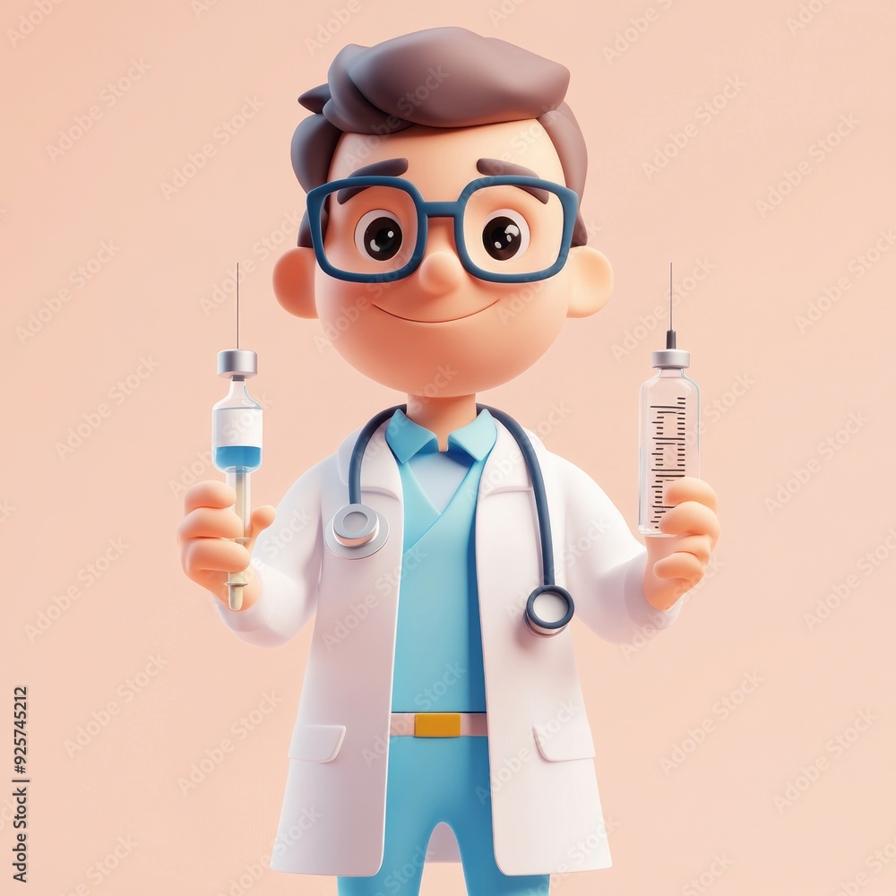 3D Cartoon Doctor with Vaccine: A Symbol of Hope and Health 3D Cartoon Doctor with Vaccine: A Symbol of Hope and Health