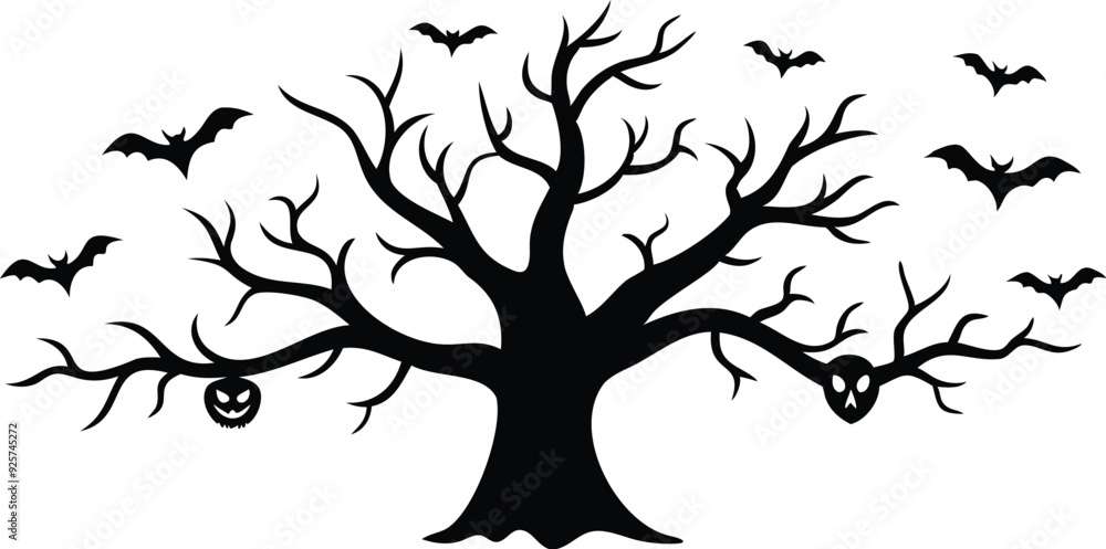 silhouette of tree bat Halloween silhouette of tree bat Halloween