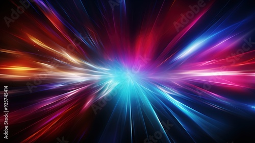 Abstract background with colorful glowing lines radiating outward.