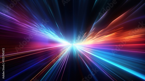 Abstract background with colorful glowing lines, radiating from the center, creating a sense of speed and movement.