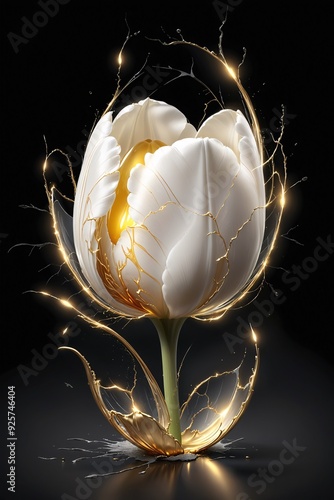 Golden Splash on White Tulip.