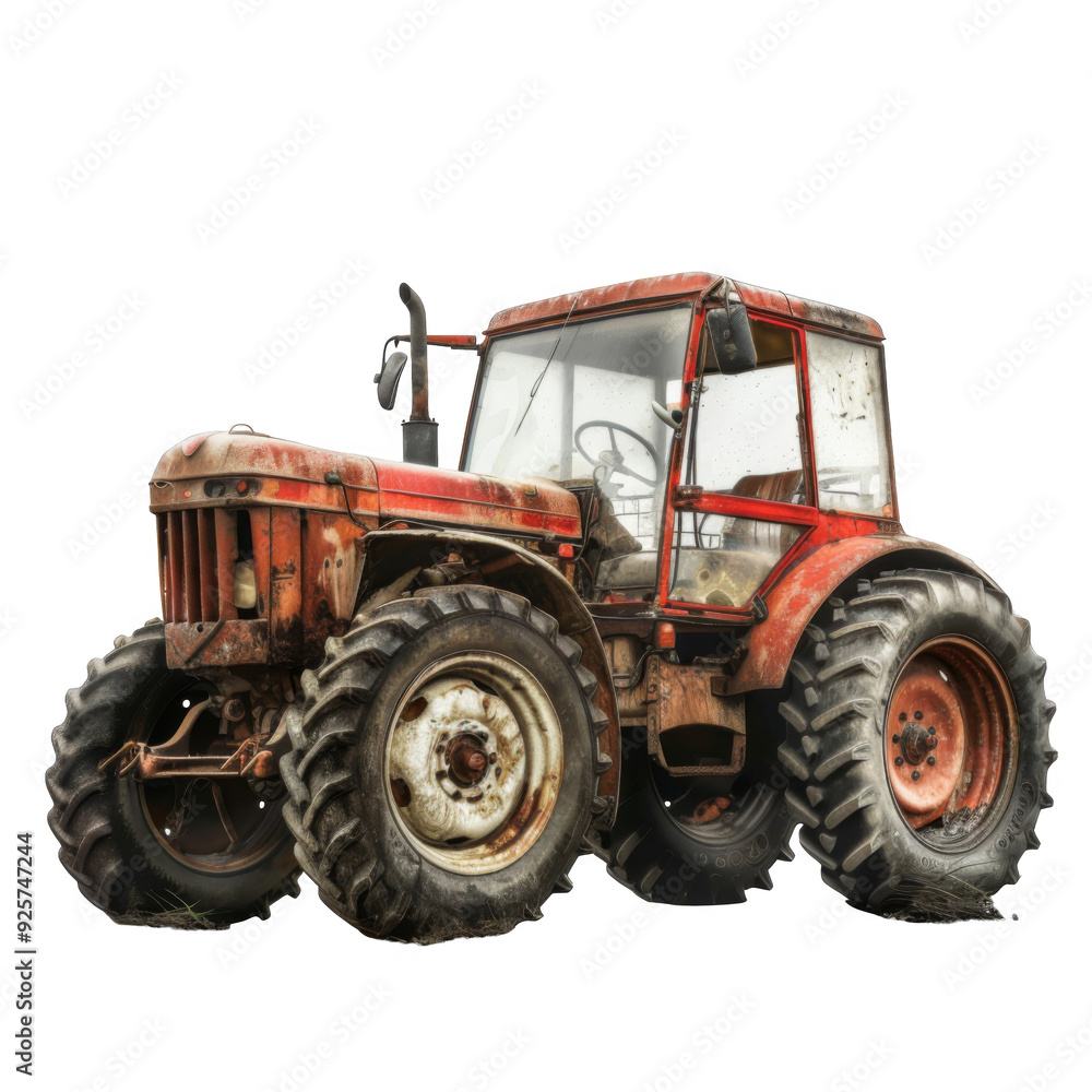 A Rusty, Red Farm Tractor with Large Tires A Rusty, Red Farm Tractor with Large Tires