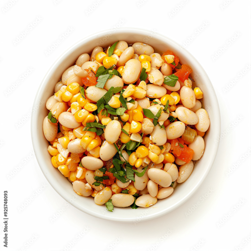 a bowl of beans and corn with a green garnish a bowl of beans and corn with a green garnish