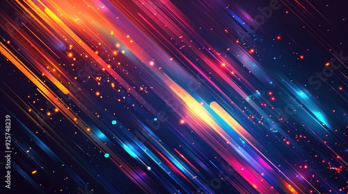 Abstract background with colorful lines and glowing particles.