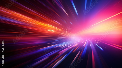 Abstract background with colorful neon streaks converging in the center.