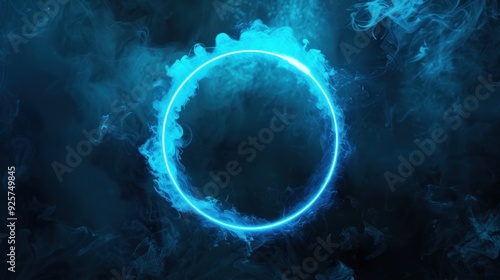 Neon blue color geometric circle on a dark background.