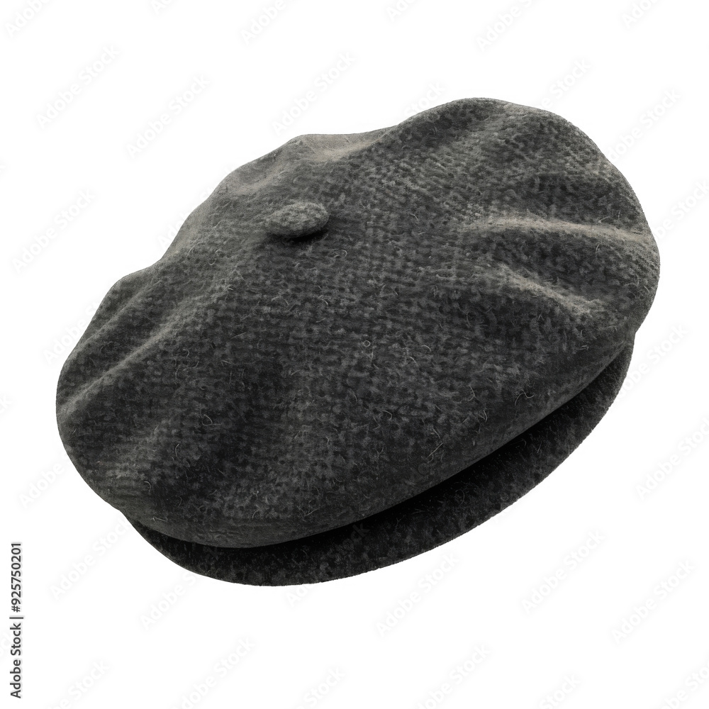 A close-up of a black, fuzzy newsboy cap A close-up of a black, fuzzy newsboy cap