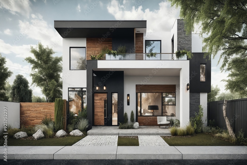 custom made wallpaper toronto digitalModern House with Balcony and Plants