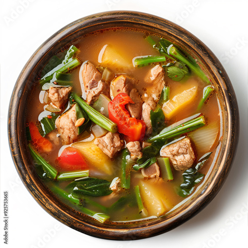 a bowl of soup with meat and vegetables