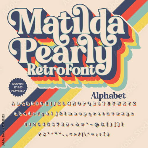 3d color version Matilda Pearly Retro Vintage Display bold Font alphabet.eps