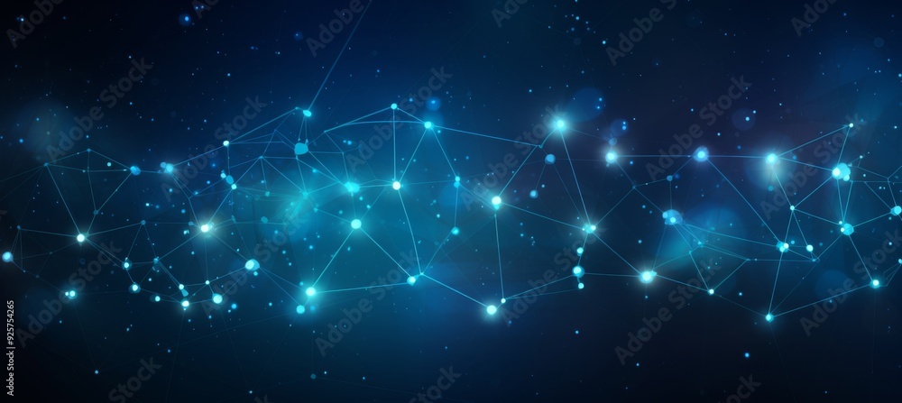 Fototapeta premium Abstract blue digital background with glowing network connections and global connection concept on a dark blue backdrop. Abstract technology, internet, or business theme vector illustration design ele