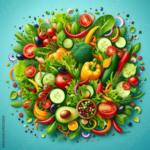 Colorful Fresh Vegetables and Herbs Circle Arrangement