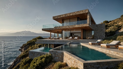contemporary mountain villa with a flat roof