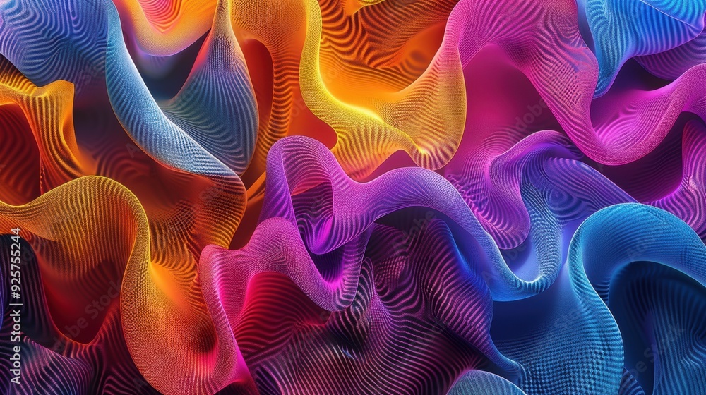Fototapeta premium Vibrant waves of colors intertwine, creating a mesmerizing abstract pattern full of energy and motion.