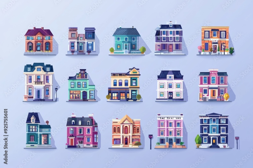 Obraz premium many different svg buildings icons in the same style 