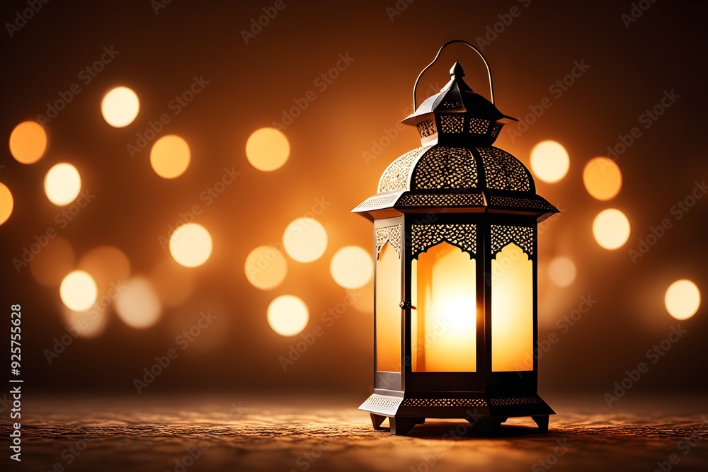 A lantern with a light inside sits on a table A lantern with a light inside sits on a table