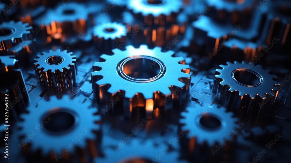 A close-up of metallic gears interlocking, showcasing intricate details and reflecting light, symbolizing engineering and mechanics. A close-up of metallic gears interlocking, showcasing intricate details and reflecting light, symbolizing engineering and mechanics.