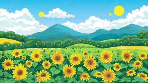 Sunflower summer sky landscape background