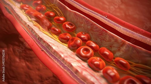 Intricate Vascular Thrombus Formation: Detailed Depiction of Clotting Process and Blood Vessel Obstruction. Medical Illustration for Health Education. photo