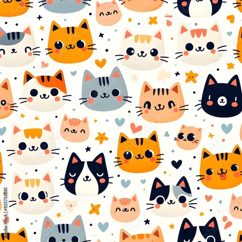 Cute Cartoon Cat Seamless Pattern
