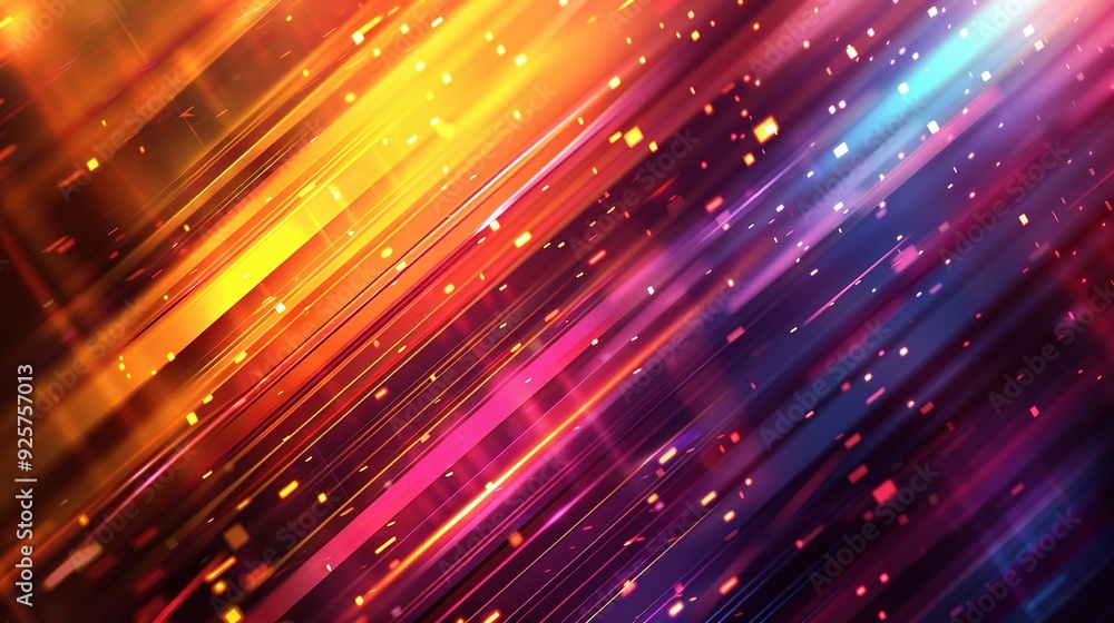 Fototapeta premium Abstract background with diagonal glowing lines and light flares.