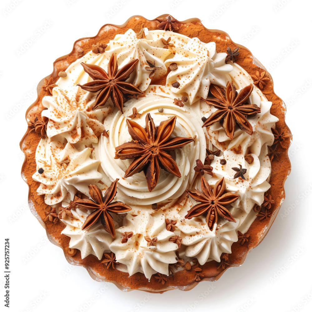 a pie with whipped cream and star anise on top