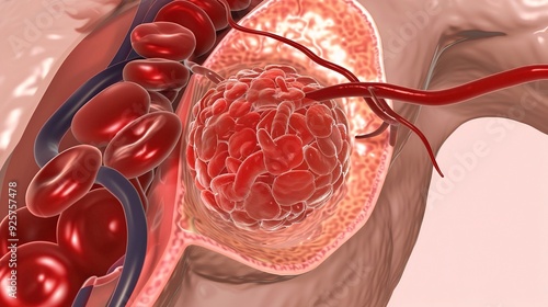 Intricate Vascular Thrombus Formation: Detailed Depiction of Clotting Process and Blood Vessel Obstruction. Medical Illustration for Health Education. photo