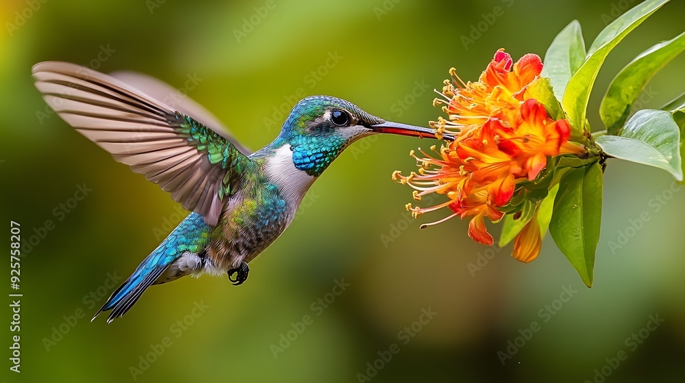 Hummingbird Feeding on a Flower. Hummingbird Feeding on a Flower.