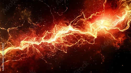  red electric current glowing with yellow sparks, spreading and flaming, with an exotic look on a black background photo