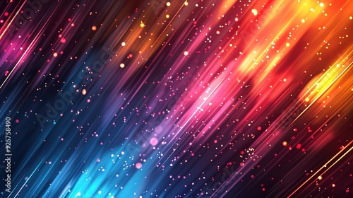 Abstract background with diagonal lines and colorful bokeh.