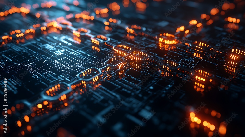 A 3D illustration of financial technology, depicting a blockchain network that represents the forefront of fintech innovation, with ample copy space for your content. A 3D illustration of financial technology, depicting a blockchain network that represents the forefront of fintech innovation, with ample copy space for your content.