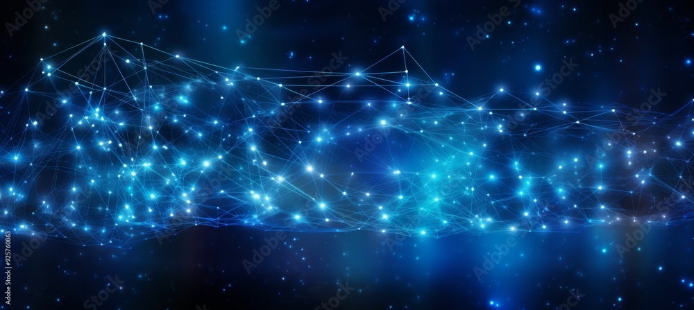Obraz premium Abstract blue digital background with glowing network connections and global connection concept on a dark blue backdrop. Abstract technology, internet, or business theme vector illustration design ele