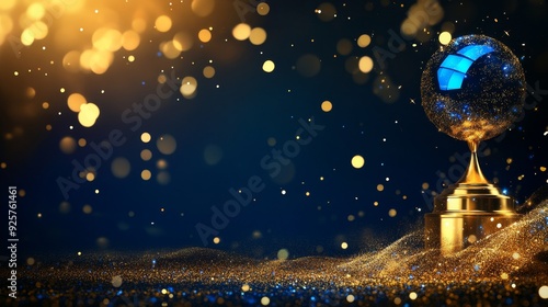 Shining Blue Award on Golden Elegance - Corporate Anniversary or Night Event Luxury Invitation Card Design
